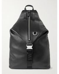 Loewe - Convertible Logo-Debossed Mesh-Trimmed Leather Backpack - Lyst