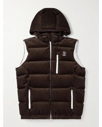 Brunello Cucinelli - Logo-Embroidered Quilted Padded Cotton-Corduroy Hooded Down Gilet - Lyst