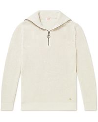 Armor Lux Logo-appliquéd Ribbed Cotton Half-zip Sweater - White