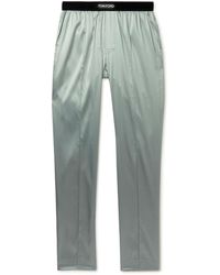 Tom Ford Velvet-trimmed Stretch-silk Satin Pajama Pants - Green