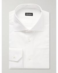 ZEGNA - Cutaway-Collar Cotton-Twill Shirt - Lyst