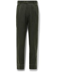 Brioni - Shebha Slim-leg Pleated Silk And Linen-blend Twill Trousers - Lyst