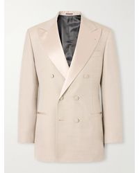 Brunello Cucinelli - Satin-Trimmed Double-Breasted Silk-Twill Tuxedo Jacket - Lyst