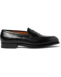Edward Green - Piccadilly Leather-trimmed Suede Penny Loafers - Lyst