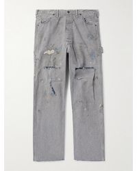SAINT Mxxxxxx - Straight-leg Distressed Striped Paint-splattered Jeans - Lyst