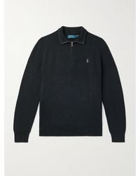 Polo Ralph Lauren - Logo-embroidered Honeycomb-knit Cotton Half-zip Sweater - Lyst