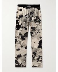 Tom Ford - Straight-leg Velvet-trimmed Printed Stretch-silk Pyjama Trousers - Lyst