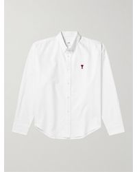 Ami Paris - Button-down Collar Logo-embroidered Cotton Oxford Shirt - Lyst