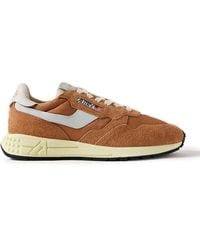 Autry - Reelwind Low Cracked-Leather Trimmed Suede And Shell Sneakers - Lyst