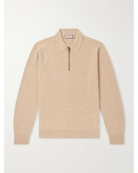 Canali - Mock-Rib Wool And Cashmere-Blend Half-Zip Polo Shirt - Lyst