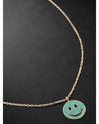 Sydney Evan - Xl Happy Face Gold Turquoise Pendant Necklace - Lyst
