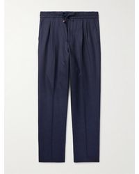 Brunello Cucinelli - Tapered Pleated Virgin Wool-flannel Drawstring Trousers - Lyst