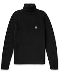 Belstaff - Watch Slim-fit Logo-appliquéd Ribbed Wool Rollneck Sweater - Lyst