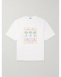 YMC - Smile Embroidered Organic Cotton-jersey T-shirt - Lyst