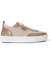 Christian Louboutin - Happyrui Spiked Leather-trimmed Canvas And Suede Sneakers - Lyst