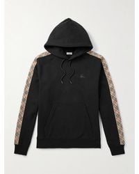Burberry - Checked Logo-Embroidered Cotton-Jersey Hoodie - Lyst