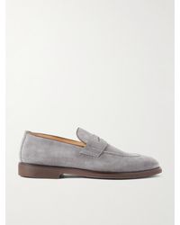 Brunello Cucinelli - Leather-Trimmed Suede Penny Loafers - Lyst