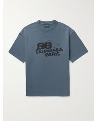 Balenciaga - T-shirt in jersey di cotone effetto invecchiato con logo stampato - Lyst