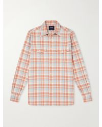 Drake's - Checked Brushed Cotton-Flannel Shirt - Lyst