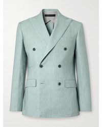 Brioni - Double-Breasted Herringbone Linen, Wool And Silk-Blend Suit Jacket - Lyst