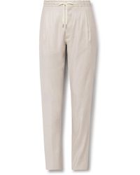 Lardini - Straight-leg Pleated Linen-blend Twill Drawstring Trousers - Lyst