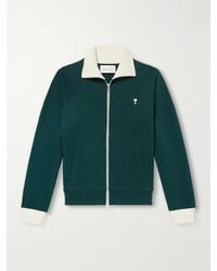 Ami Paris - Logo-Embroidered Cotton-Jersey Zip-Up Sweatshirt - Lyst