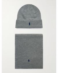 Polo Ralph Lauren - Logo-Embroidered Ribbed Wool Beanie And Scarf Set - Lyst