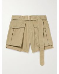 Dries Van Noten - Straight-leg Belted Frayed Cotton-gabardine Cargo Shorts - Lyst