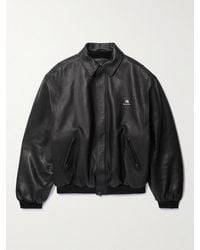 Balenciaga - Logo-Embroidered Leather Blouson Jacket - Lyst