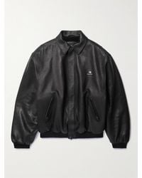 Balenciaga - Logo-embroidered Leather Blouson Jacket - Lyst