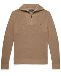 Polo Ralph Lauren - Logo-embroidered Wool And Cotton-blend Half-zip Sweater - Lyst