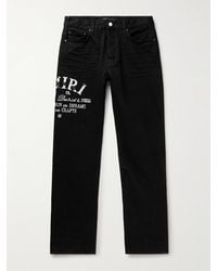 Amiri - Gerade geschnittene Jeans mit Logostickerei und Lederbesatz in Distressed-Optik - Lyst