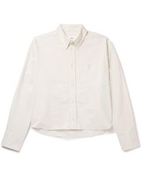 Ami Paris - Oversized Cropped Button-down Collar Logo-embroidered Cotton Oxford Shirt - Lyst