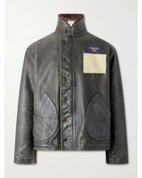 ベッカム着用】RRL LEATHER YOKE QUILTED OIL CLOTH JACKET【M】レザー