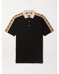 Gucci Logo-jacquard Webbing-trimmed Stretch-cotton Piqué Polo Shirt - Black