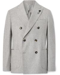 Lardini - Double-breasted Wool And Cashmere-blend Flannel Blazer - Lyst