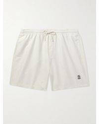 Brunello Cucinelli - Shorts Da Mare Medi A Gamba Dritta Con Logo Ricamato - Lyst