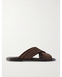 Manolo Blahnik - Tex Nubuck-Trimmed Leather Sandals - Lyst