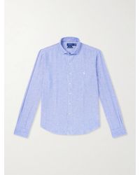 Polo Ralph Lauren - Striped Logo-Embroidered Cotton And Linen-Blend Seersucker Shirt - Lyst