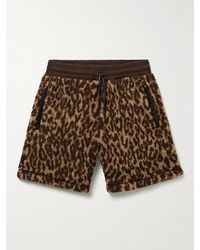 Amiri Wide-leg Leather-trimmed Leopard-print Fleece Shorts - Brown