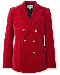 Valentino Garavani - Double-Breasted Cotton And Linen-Blend Velvet Blazer - Lyst
