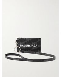 Balenciaga - Kartenetui aus quergemasertem Leder mit Logoprint und Schlüsselband - Lyst