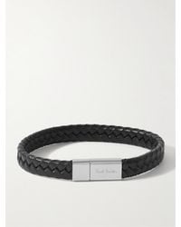 Paul Smith - Logo-engraved Braided Leather And Silver-tone Bracelet - Lyst