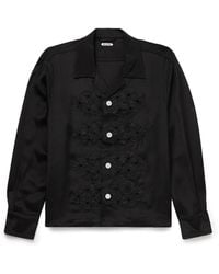 Bode - Camp-Collar Appliquéd Silk Shirt - Lyst