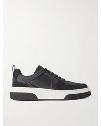 Ferragamo - Cassetta Suede-trimmed Perforated Leather Sneakers - Lyst