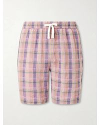 Drake's - Straight-Leg Checked Linen And Cotton-Blend Drawstring Shorts - Lyst