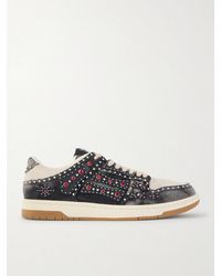 Amiri - Skel-top Suede-trimmed Studded Appliquéd Denim Sneakers - Lyst