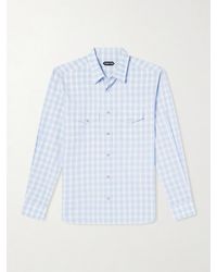 Tom Ford - Slim-fit Checked Cotton And Linen-blend Shirt - Lyst