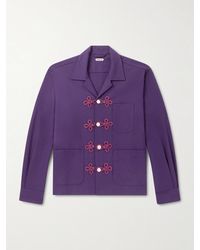 Bode - Astor Trillium Camp-Collar Embroidered Wool Shirt - Lyst