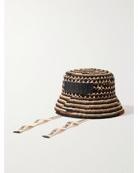 Loewe - Paula’S Ibiza Leather And Webbing-Trimmed Striped Raffia Bucket Hat - Lyst